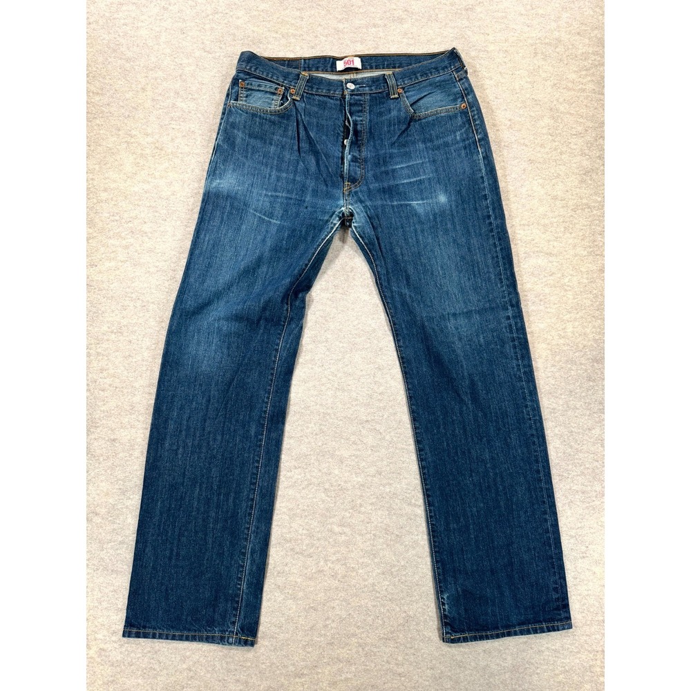 Levi's 501 Original Jeans Men 36x34 Blue Dark Wash Denim Button Fly Straight Leg